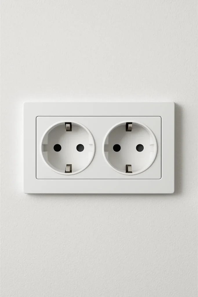 Primer plano de un enchufe nuevo instalado en una pared por un electricista en Murcia.